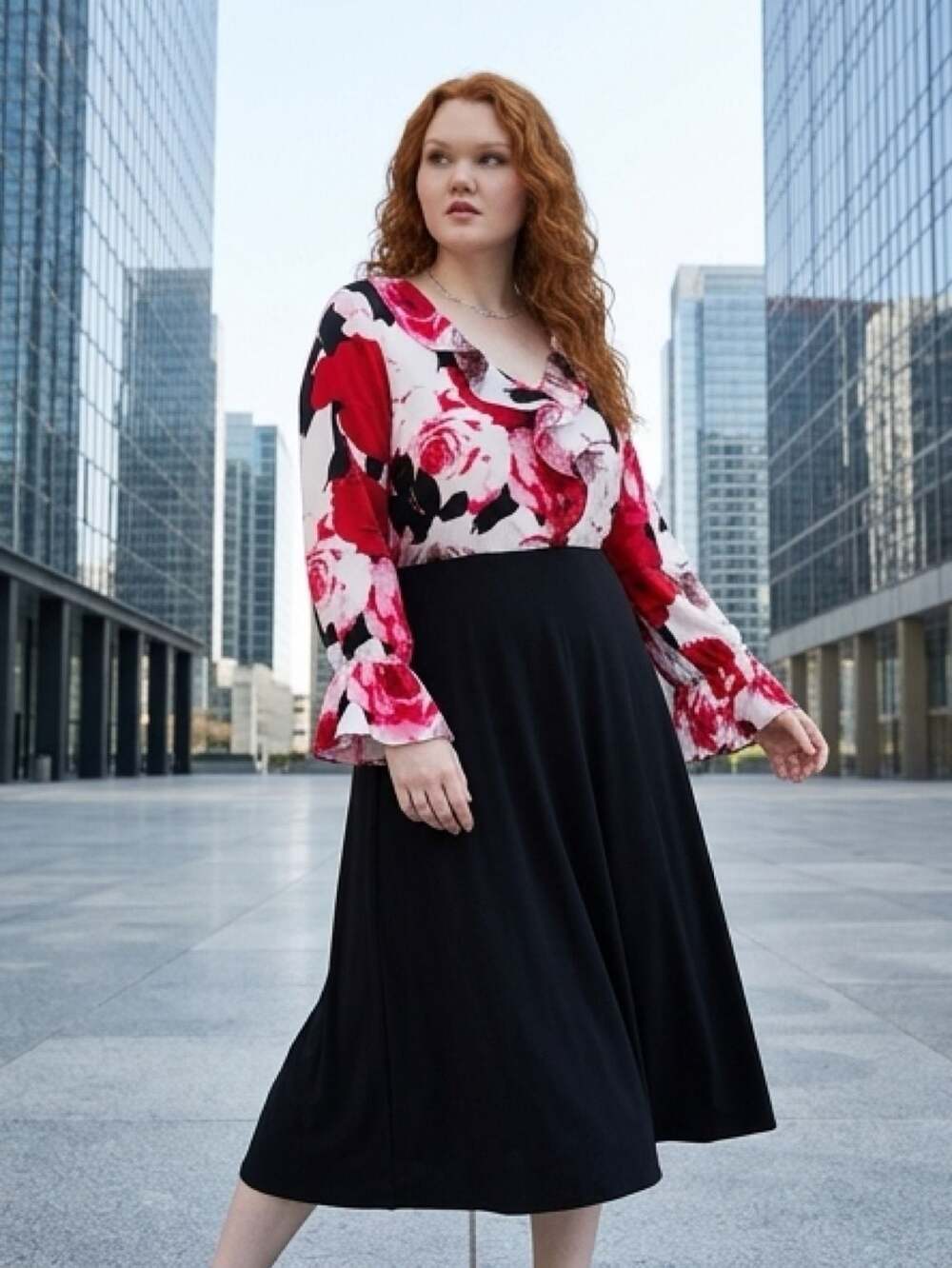 Garden Party Flouncy Rose Print Blouse, NWT, Balloon‎ Sleeves, Sz 14-16